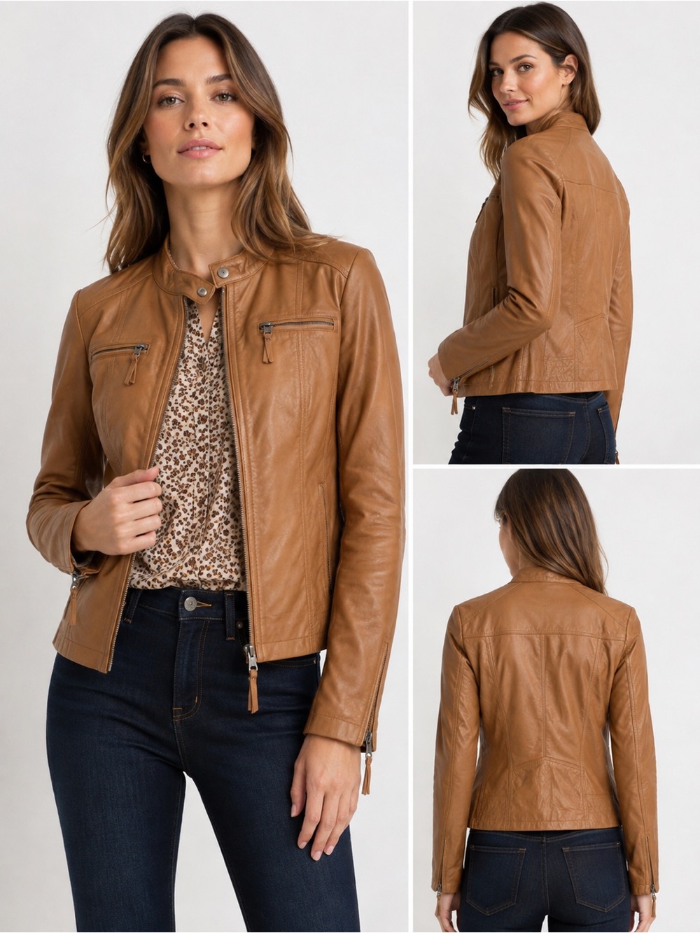 Wilson Vintage USA Leather Moto Jacket Women’s Large Tall Tan Zip